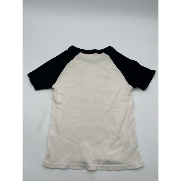 PAC sun ringer, black, white, short sleeve crop shirt Sz M Y2K Stranger Things - Picture 2 of 4